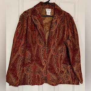 VTG BonWorth Tapestry Red and Brown Paisley 1/2 Zip Blazer Women’s XLP.